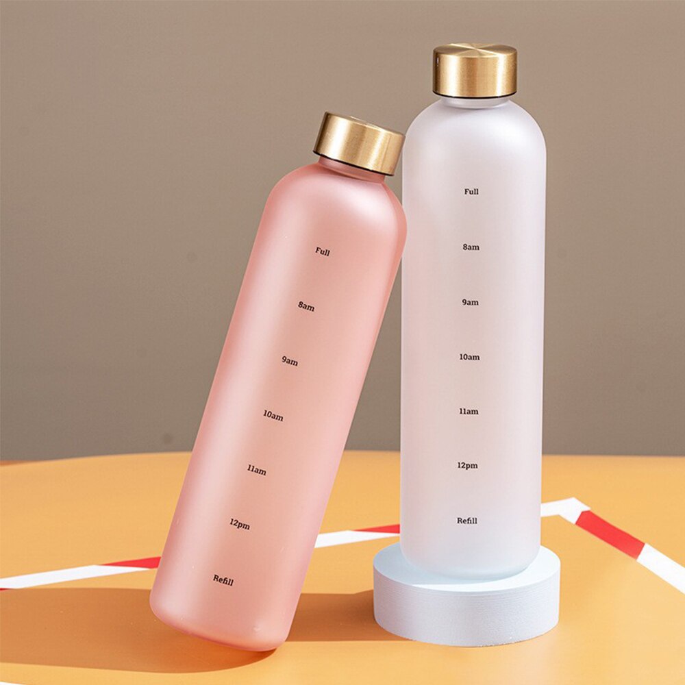 1L Motivational Plastic Water Bottle with Time Marker 32 OZ Large Capacity Leakproof Drink Bottle Travel Gym Sport Water Bottles