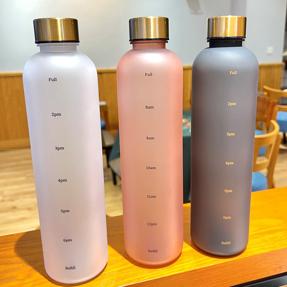 1L Motivational Plastic Water Bottle with Time Marker 32 OZ Large Capacity Leakproof Drink Bottle Travel Gym Sport Water Bottles