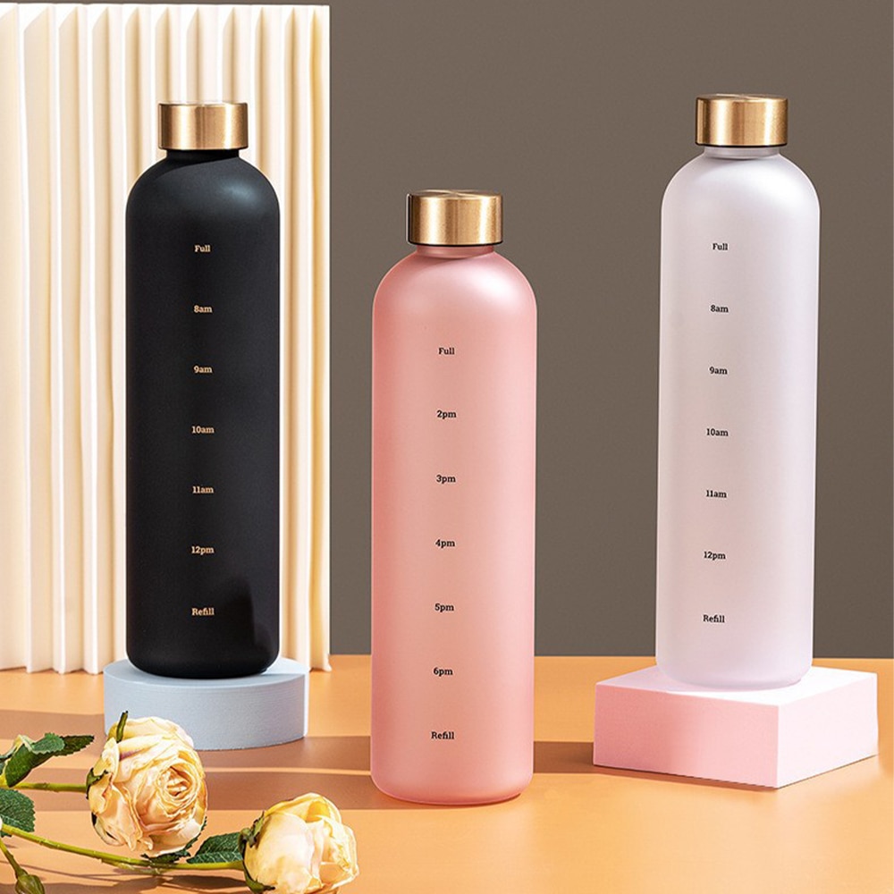 1L Motivational Plastic Water Bottle with Time Marker 32 OZ Large Capacity Leakproof Drink Bottle Travel Gym Sport Water Bottles