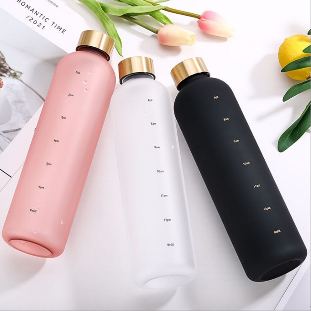 1L Motivational Plastic Water Bottle with Time Marker 32 OZ Large Capacity Leakproof Drink Bottle Travel Gym Sport Water Bottles