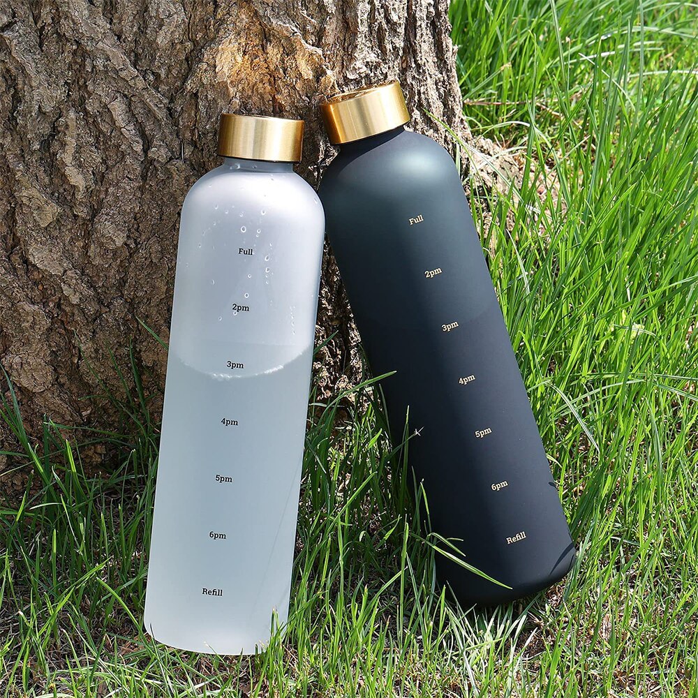 1L Motivational Plastic Water Bottle with Time Marker 32 OZ Large Capacity Leakproof Drink Bottle Travel Gym Sport Water Bottles