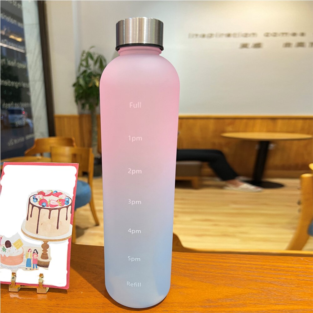 1L Motivational Plastic Water Bottle with Time Marker 32 OZ Large Capacity Leakproof Drink Bottle Travel Gym Sport Water Bottles