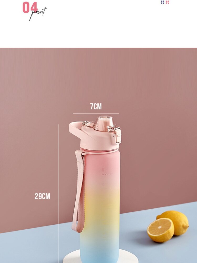 1L Gradient Straw Water Bottles Large Capacity Sports Graduated Drinking Cup Portable Outdoor Fitness Water Bottle Drinkware