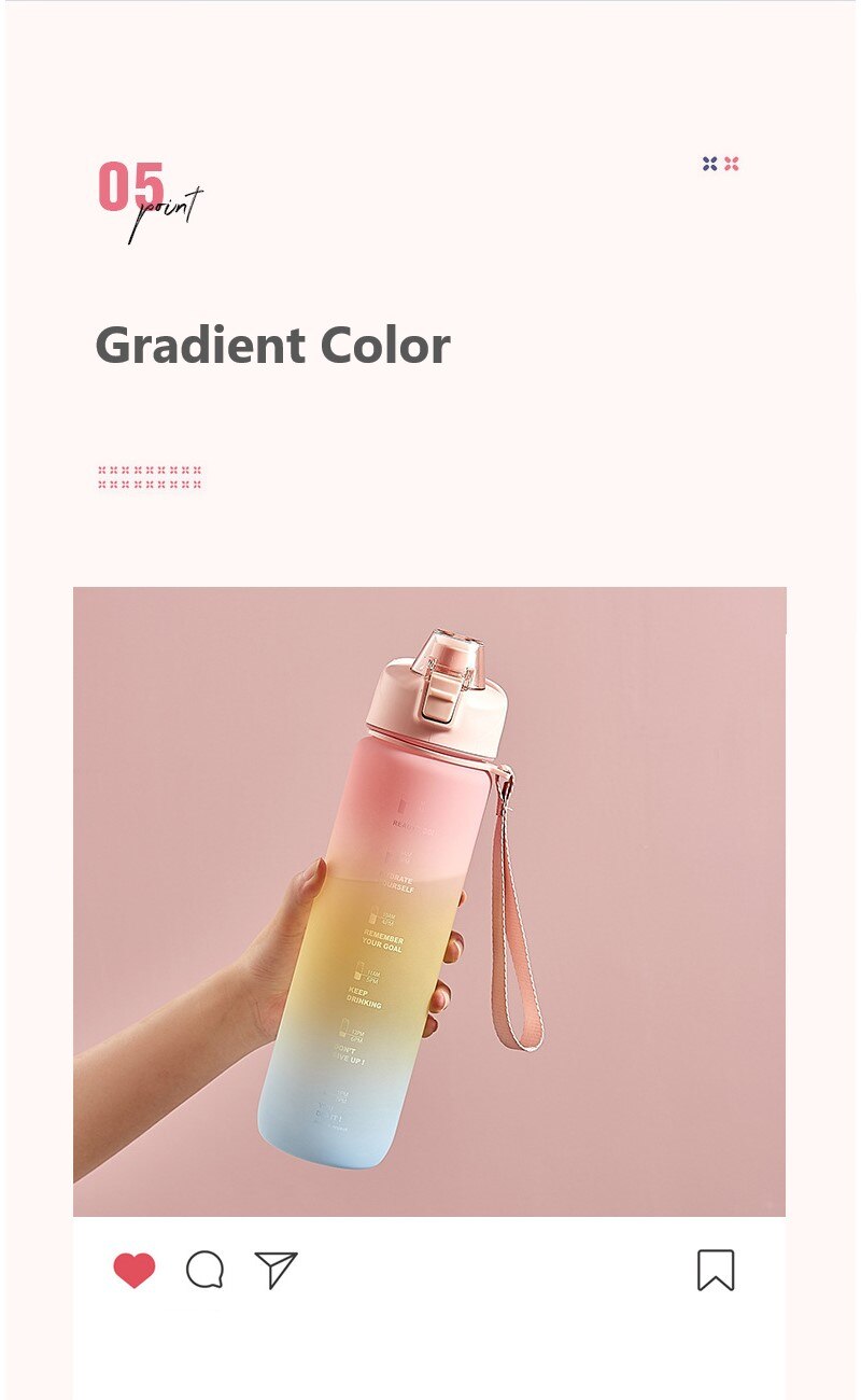 1L Gradient Straw Water Bottles Large Capacity Sports Graduated Drinking Cup Portable Outdoor Fitness Water Bottle Drinkware