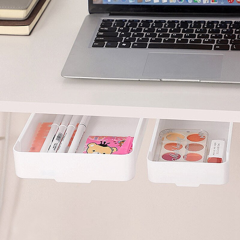 Self-Adhesive Hidden Storage Box Desk Storage Drawer Plastic Table Storage Holder Simple Sundries Cosmetics Stationery Organizer