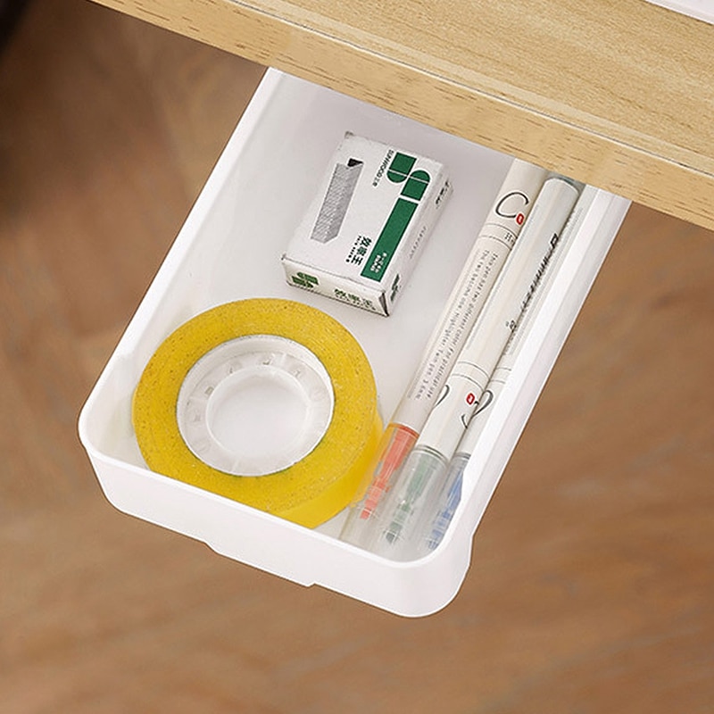 Self-Adhesive Hidden Storage Box Desk Storage Drawer Plastic Table Storage Holder Simple Sundries Cosmetics Stationery Organizer