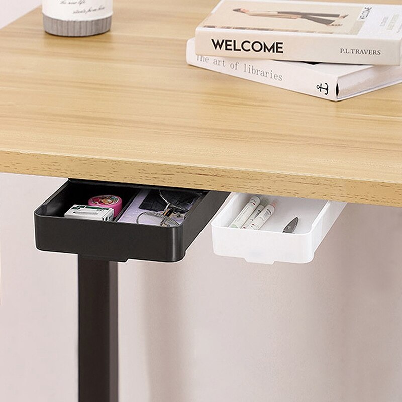 Self-Adhesive Hidden Storage Box Desk Storage Drawer Plastic Table Storage Holder Simple Sundries Cosmetics Stationery Organizer
