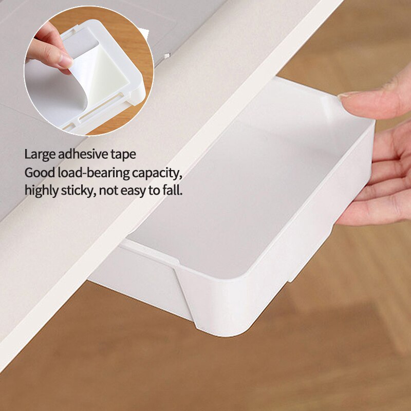 Self-Adhesive Hidden Storage Box Desk Storage Drawer Plastic Table Storage Holder Simple Sundries Cosmetics Stationery Organizer