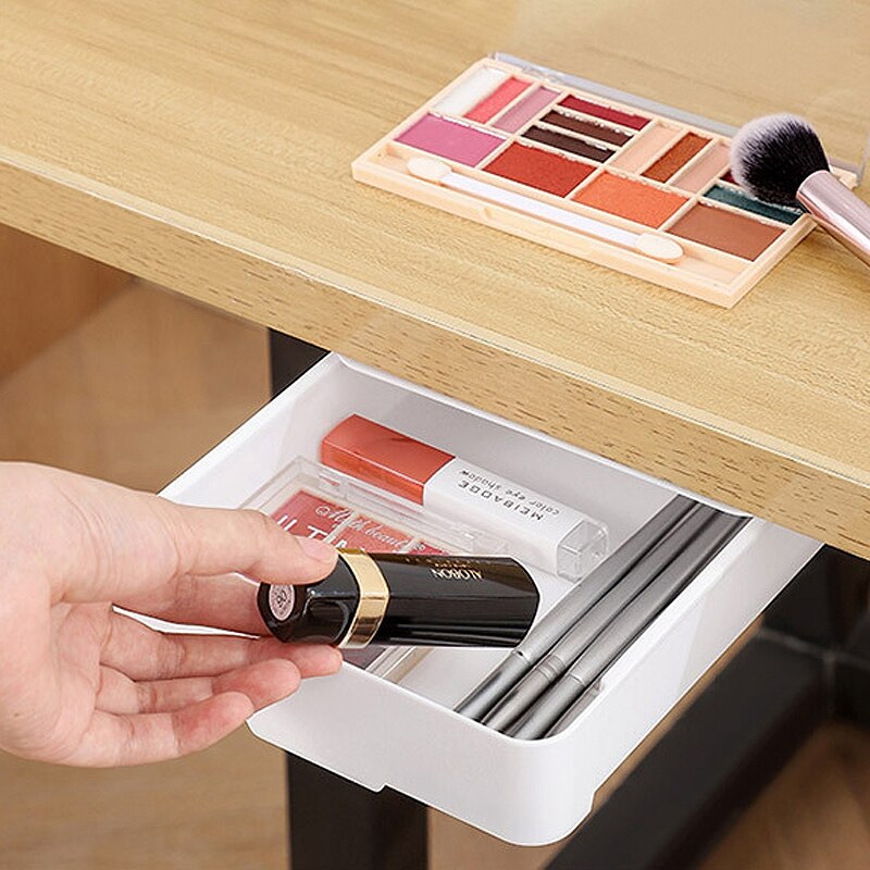 Self-Adhesive Hidden Storage Box Desk Storage Drawer Plastic Table Storage Holder Simple Sundries Cosmetics Stationery Organizer