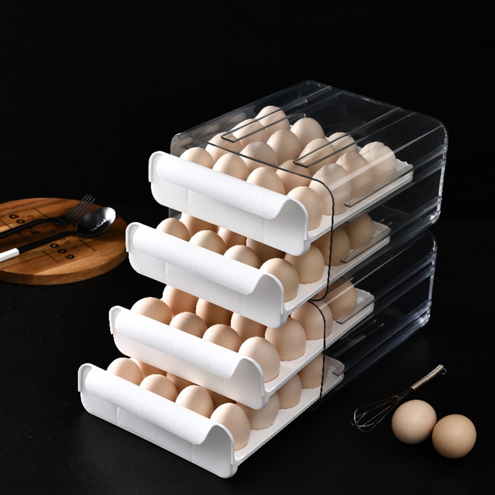 Double Layer Egg Box Storage Drawer Organizer Storage Container Refrigerator Egg Box Rack Support Stackable Kitchen Accessories
