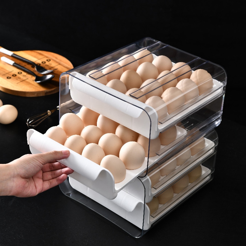 Double Layer Egg Box Storage Drawer Organizer Storage Container Refrigerator Egg Box Rack Support Stackable Kitchen Accessories