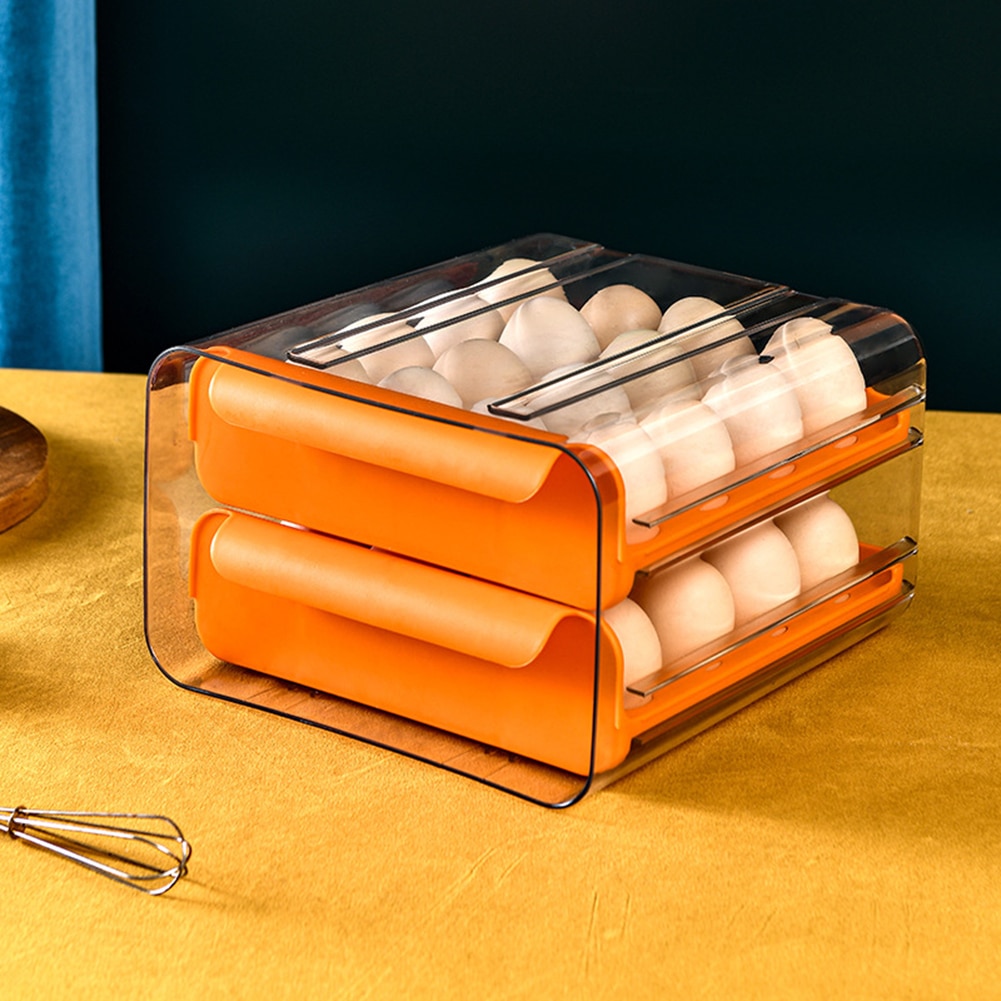 Double Layer Egg Box Storage Drawer Organizer Storage Container Refrigerator Egg Box Rack Support Stackable Kitchen Accessories