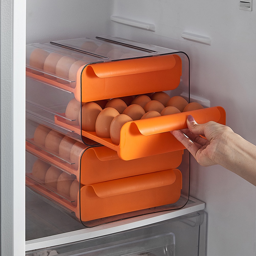 Double Layer Egg Box Storage Drawer Organizer Storage Container Refrigerator Egg Box Rack Support Stackable Kitchen Accessories