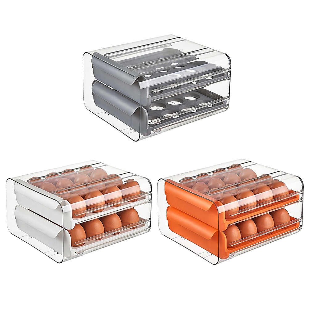 Double Layer Egg Box Storage Drawer Organizer Storage Container Refrigerator Egg Box Rack Support Stackable Kitchen Accessories