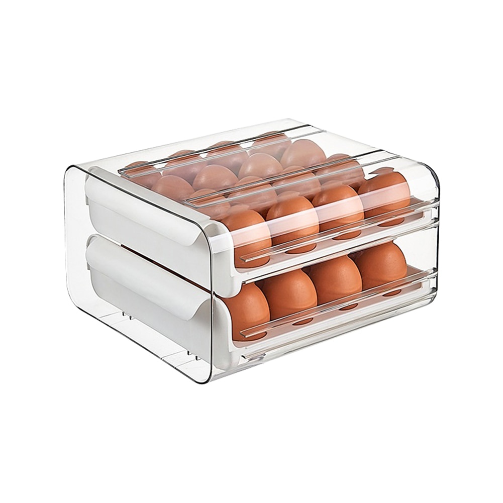 Double Layer Egg Box Storage Drawer Organizer Storage Container Refrigerator Egg Box Rack Support Stackable Kitchen Accessories