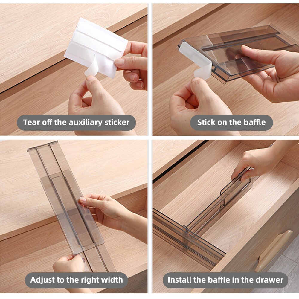 2pcs/set Adjustable Storage Drawers Divider Partition Retractable Plastic Clapboard Drawer Household Closet Punch-free Separator