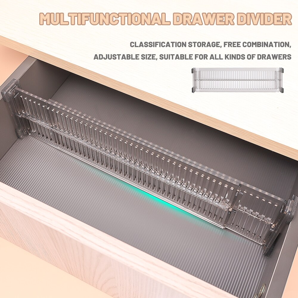 2pcs/set Adjustable Storage Drawers Divider Partition Retractable Plastic Clapboard Drawer Household Closet Punch-free Separator