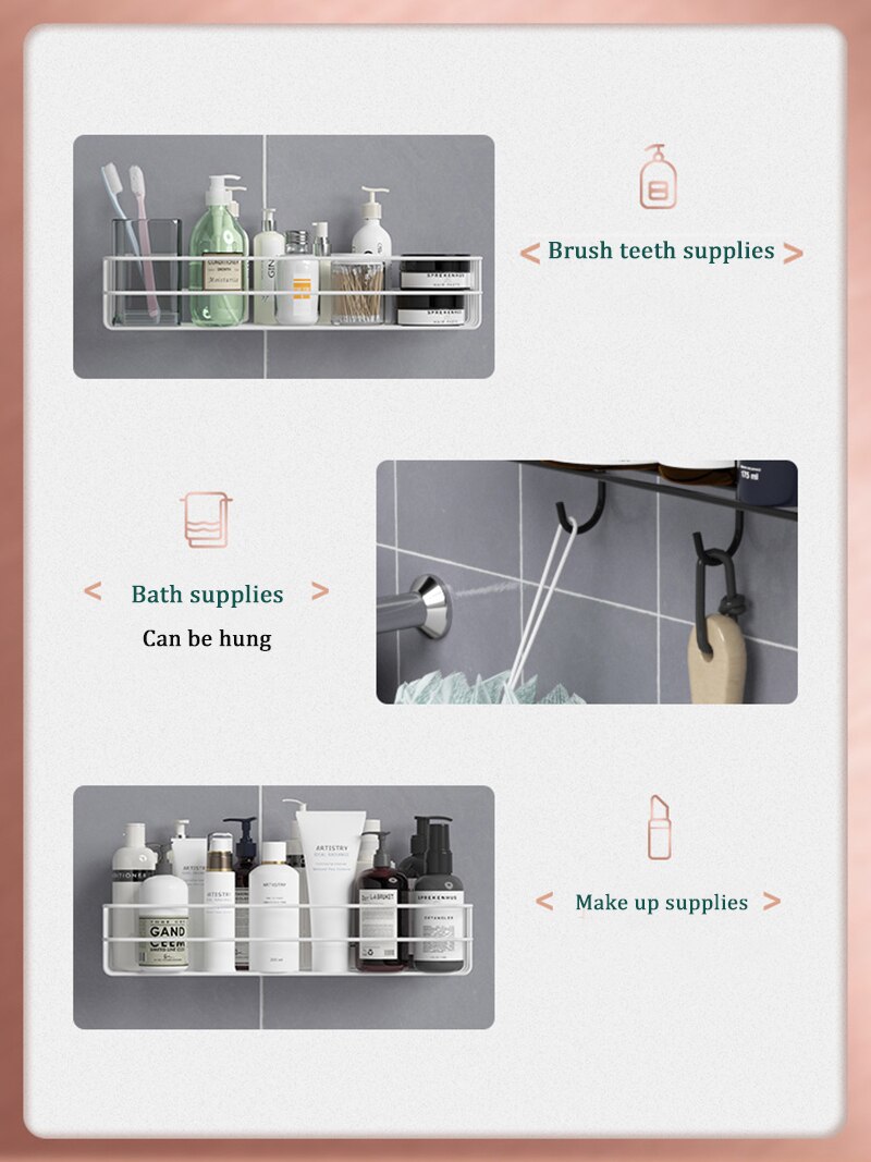 Bathroom Shelf Bathroom Accessories Shampoo Storage Shelf Cosmetic Holder No Punch Metal Shelf Condiment Organizer Corner Shelf