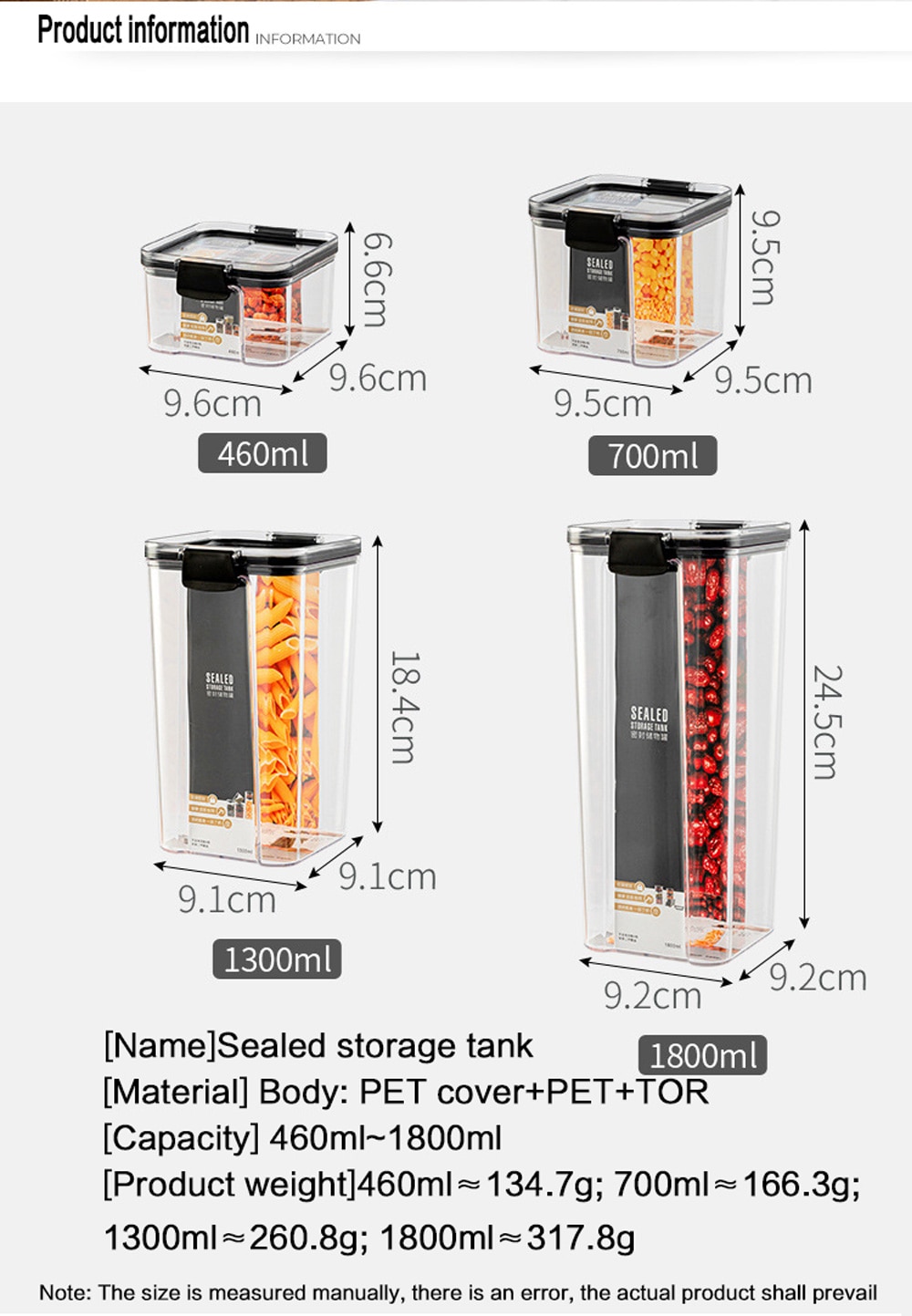 PET Food Storage Containers Kitchen Storage Organization Kitchen Storage Box Jars Ducts Storage for Kitchen Food Storage Box