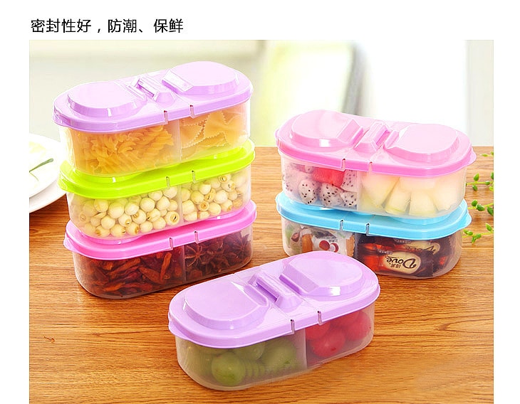 Double-compartment Can with Lid Airtight Food Storage Container , Household Cereal Box Airtight Multifunctional Kitchen Tool
