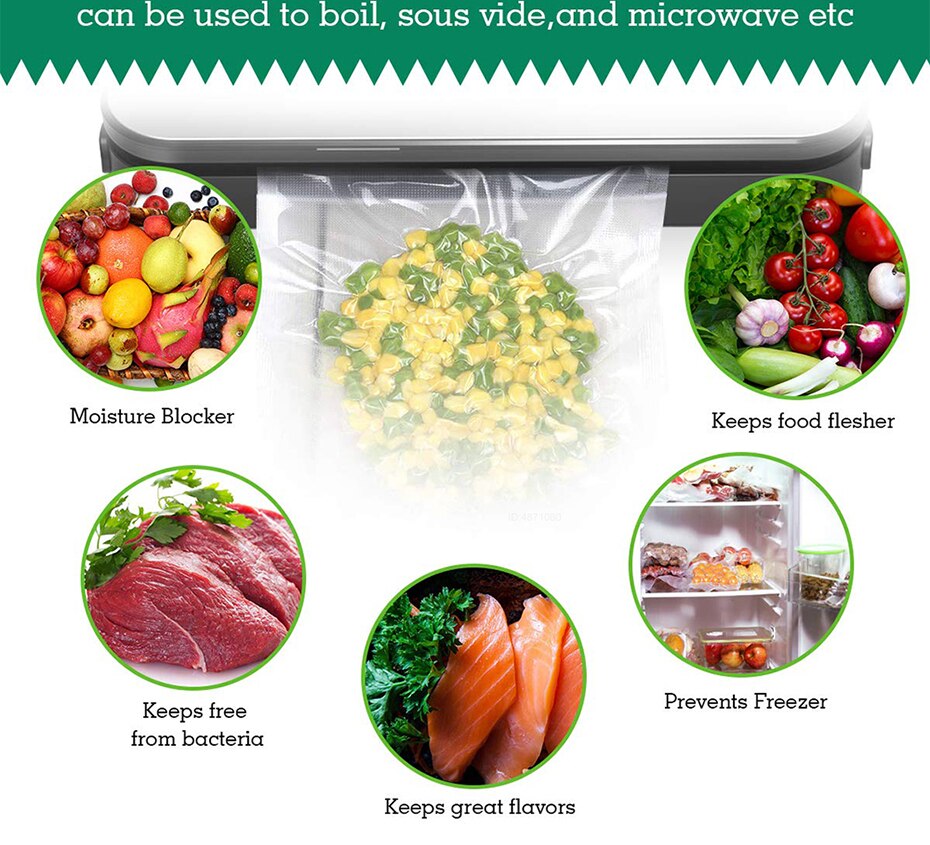 Vacuum Food Sealer Rolls,Thicken Reusable Food Storage Bags, BPA-Free Vacuum Seal Bags, for All Vaccum Food Sealer Machines