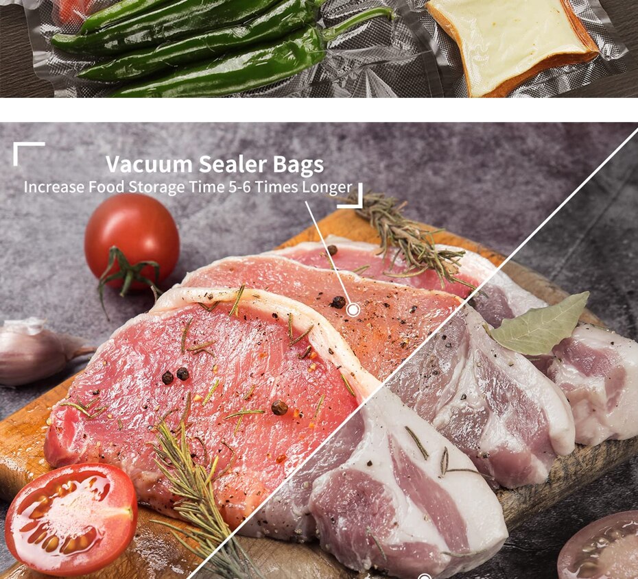 Vacuum Food Sealer Rolls,Thicken Reusable Food Storage Bags, BPA-Free Vacuum Seal Bags, for All Vaccum Food Sealer Machines