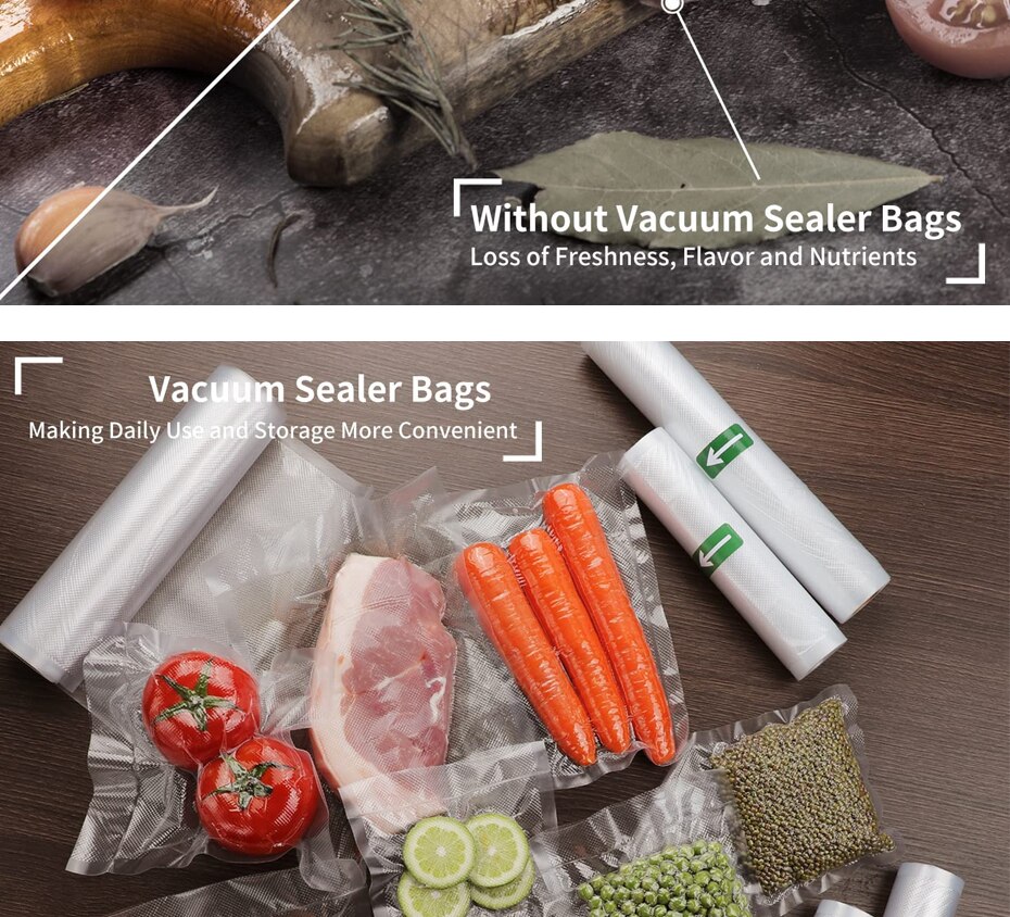 Vacuum Food Sealer Rolls,Thicken Reusable Food Storage Bags, BPA-Free Vacuum Seal Bags, for All Vaccum Food Sealer Machines