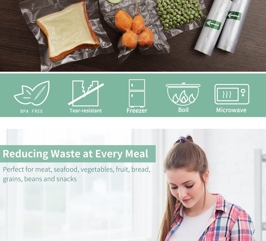 Vacuum Food Sealer Rolls,Thicken Reusable Food Storage Bags, BPA-Free Vacuum Seal Bags, for All Vaccum Food Sealer Machines