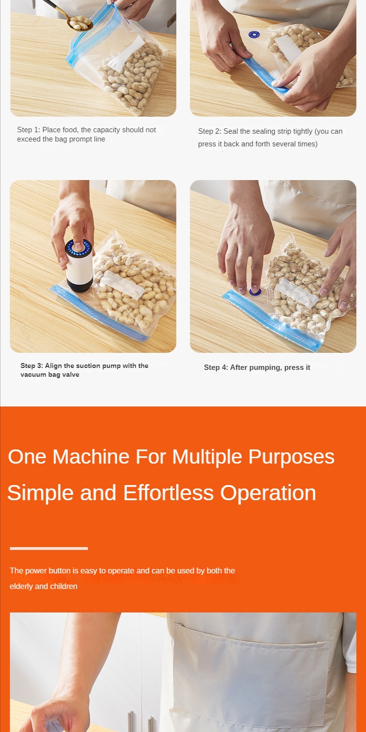 Handheld Food Vacuum Sealer Packaging Machine Film Container USB Sealer Vacuum Packer With 5 or 10pcs Vacuum Zipper Bags Handheld Food Vacuum Sealer Packaging Machine Film Container USB Sealer Vacuum Packer With 5 or 10pcs Vacuum Zipper Bags