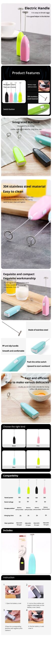 Electric Egg Beater Milk Frother For Coffee Household Kitchen Mini Stainless Steel Coffee Milk Tea Blender Electric Egg Beater Milk Frother For Coffee Household Kitchen Mini Stainless Steel Coffee Milk Tea Blender