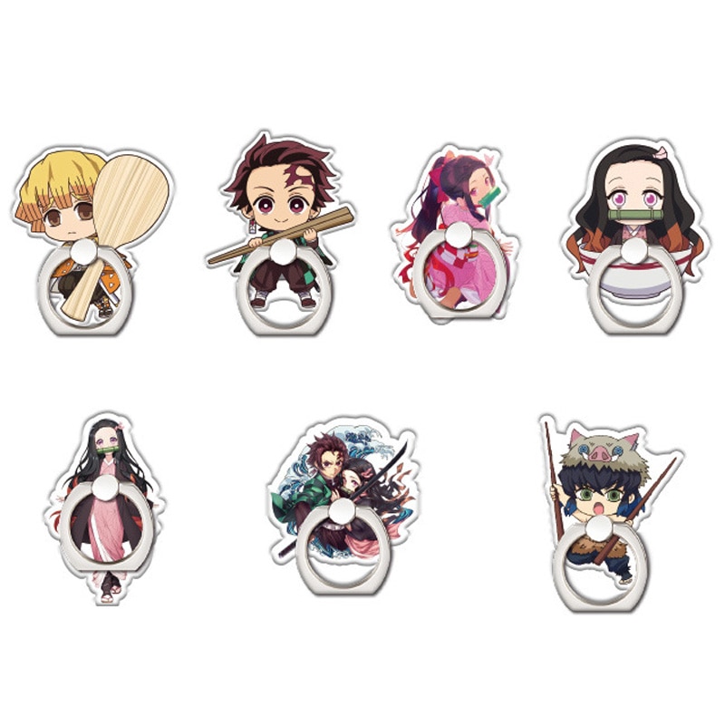 Anime Demon Slayer Figure Mobile Phone Ring Holder Support Accessories Tanjirou Nezuko Phone Finger Stand Holder
