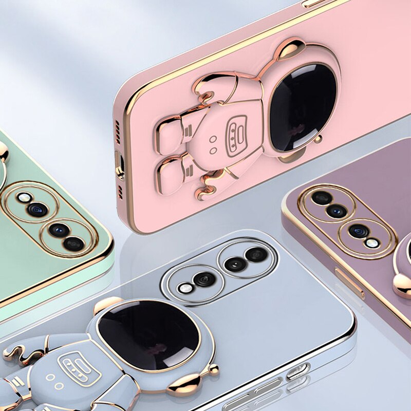 Astronaut Fold Bracket Plating Phone Cover For Honor 70 90 80 50 Pro 8X 9X 10 20 30 X8 X7A X8A Magic 5 Lite 4 Pro X9A Soft Case