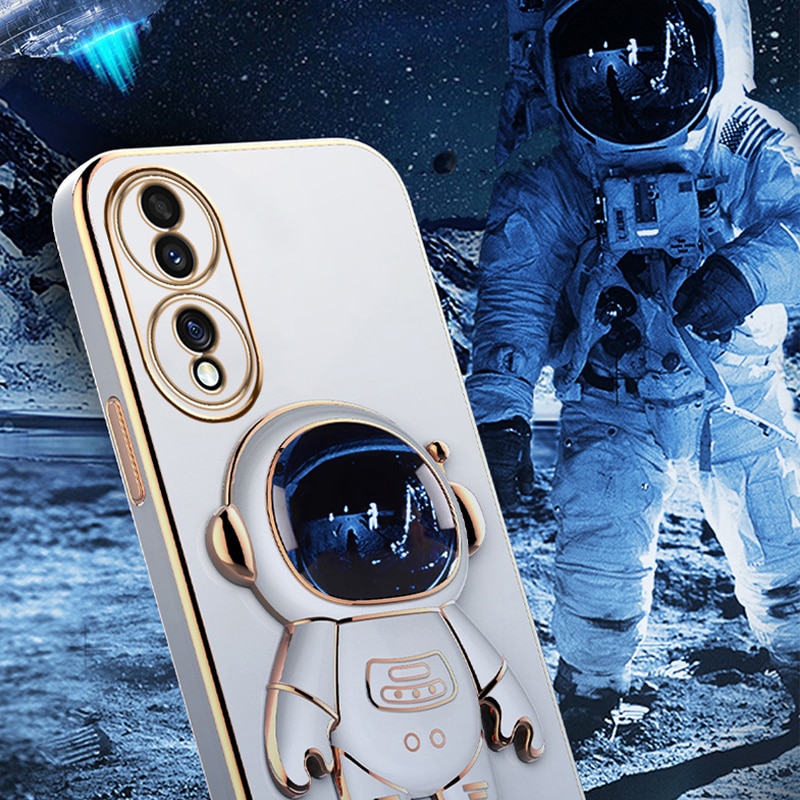 Astronaut Fold Bracket Plating Phone Cover For Honor 70 90 80 50 Pro 8X 9X 10 20 30 X8 X7A X8A Magic 5 Lite 4 Pro X9A Soft Case