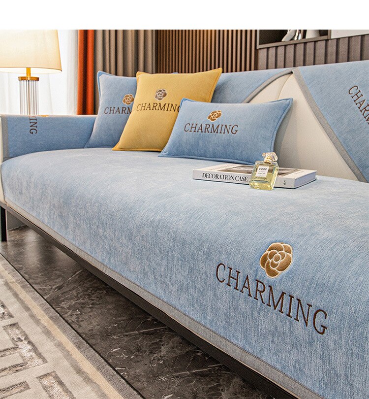 European Chenille Plush Sofa Towel Cover Solid Color Thicken Quilted Sofa Covers Non-slip Couch Cushion for Living Room Decor