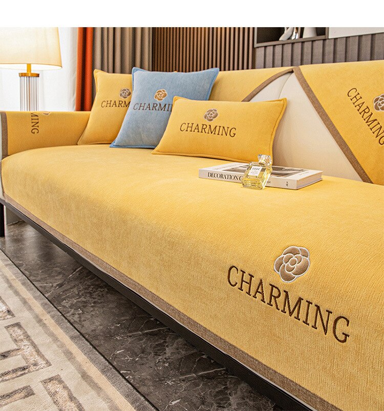 European Chenille Plush Sofa Towel Cover Solid Color Thicken Quilted Sofa Covers Non-slip Couch Cushion for Living Room Decor