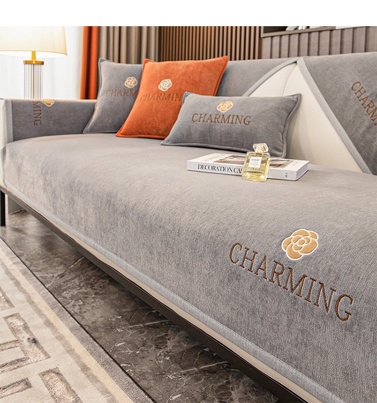 European Chenille Plush Sofa Towel Cover Solid Color Thicken Quilted Sofa Covers Non-slip Couch Cushion for Living Room Decor