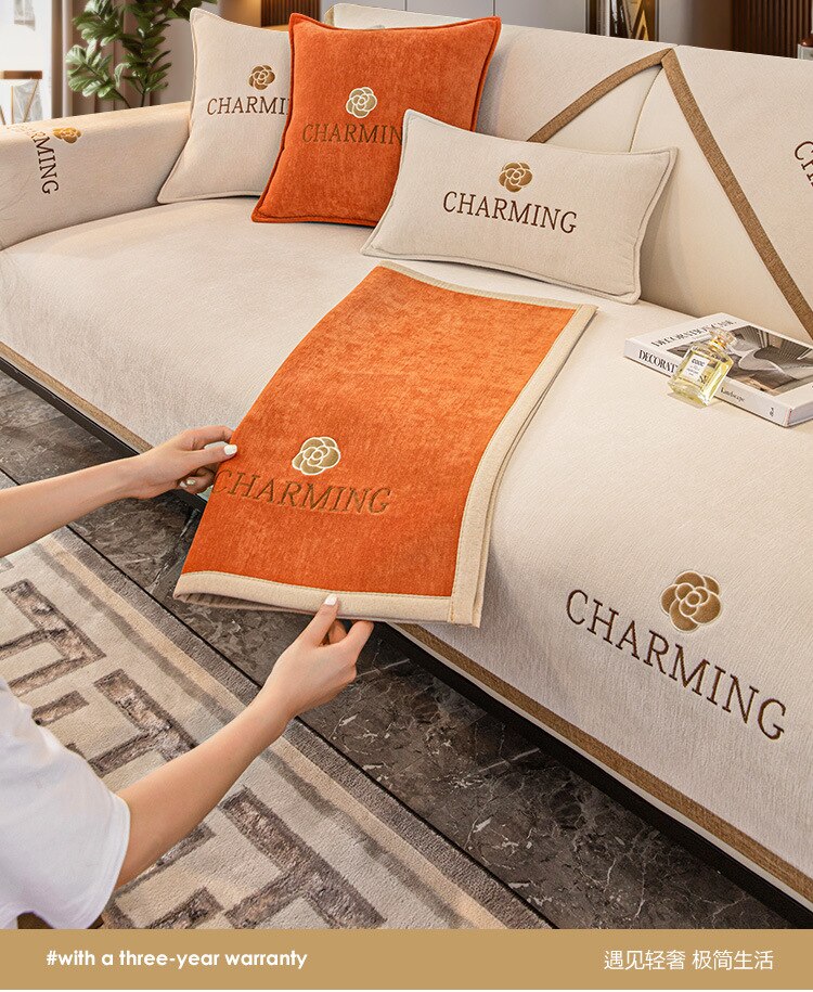 European Chenille Plush Sofa Towel Cover Solid Color Thicken Quilted Sofa Covers Non-slip Couch Cushion for Living Room Decor