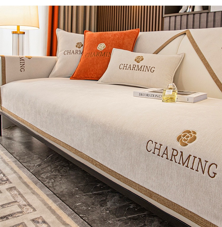 European Chenille Plush Sofa Towel Cover Solid Color Thicken Quilted Sofa Covers Non-slip Couch Cushion for Living Room Decor