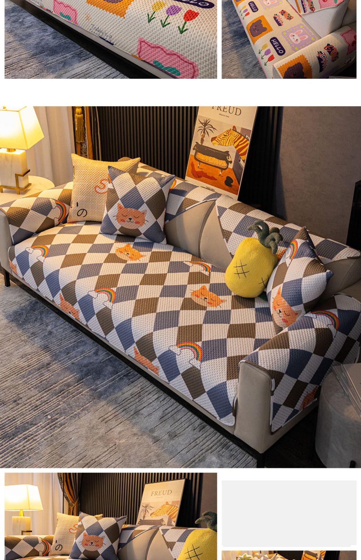 Cartoon Fabric Sofa Cover Universal Living Room Sofa Cover Simple Non-Slip Ins Sofa Backrest Armrest Cover Cushion Cloth Cartoon Fabric Sofa Cover Universal Living Room Sofa Cover Simple Non-Slip Ins Sofa Backrest Armrest Cover Cushion Cloth