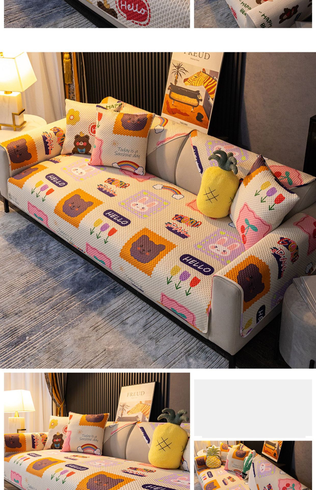 Cartoon Fabric Sofa Cover Universal Living Room Sofa Cover Simple Non-Slip Ins Sofa Backrest Armrest Cover Cushion Cloth Cartoon Fabric Sofa Cover Universal Living Room Sofa Cover Simple Non-Slip Ins Sofa Backrest Armrest Cover Cushion Cloth