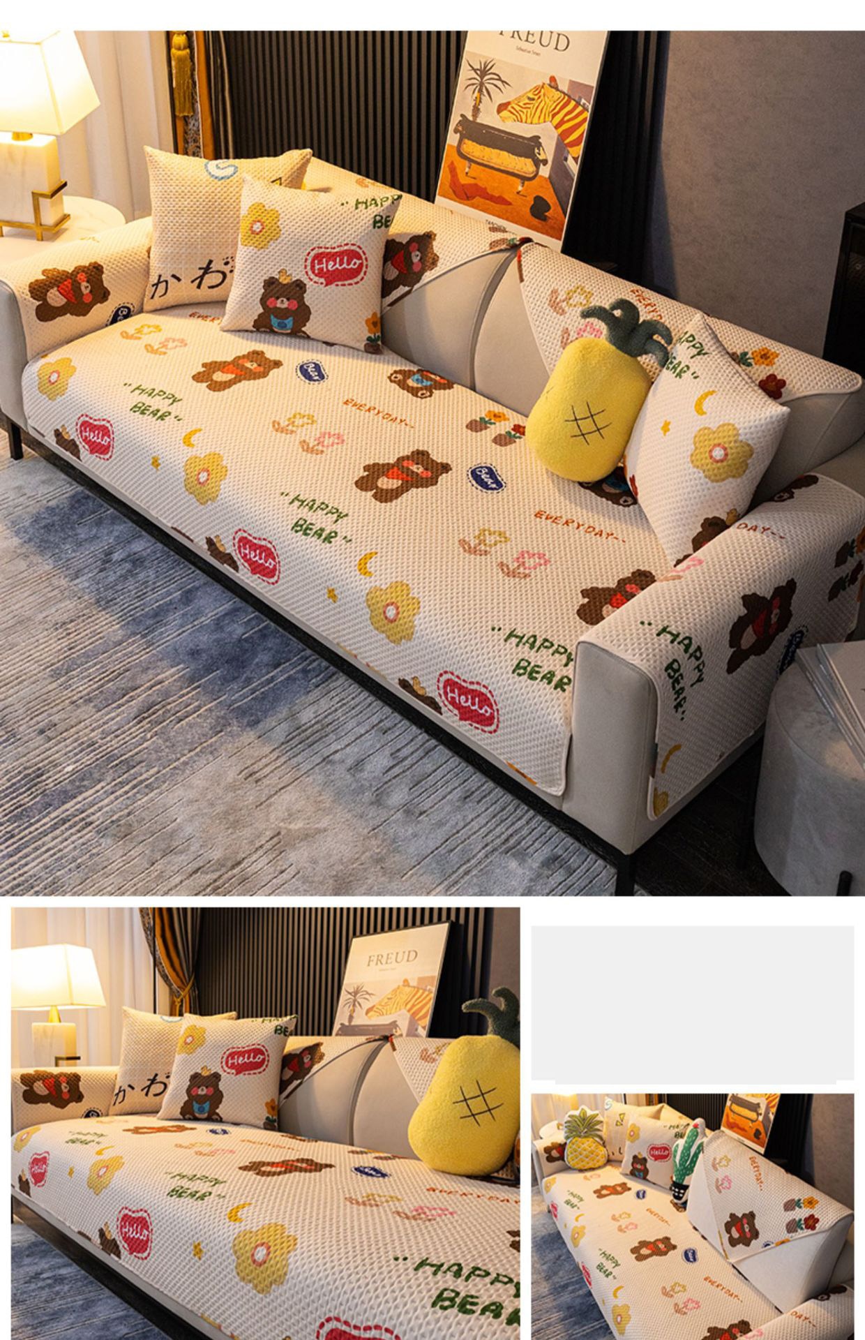 Cartoon Fabric Sofa Cover Universal Living Room Sofa Cover Simple Non-Slip Ins Sofa Backrest Armrest Cover Cushion Cloth Cartoon Fabric Sofa Cover Universal Living Room Sofa Cover Simple Non-Slip Ins Sofa Backrest Armrest Cover Cushion Cloth