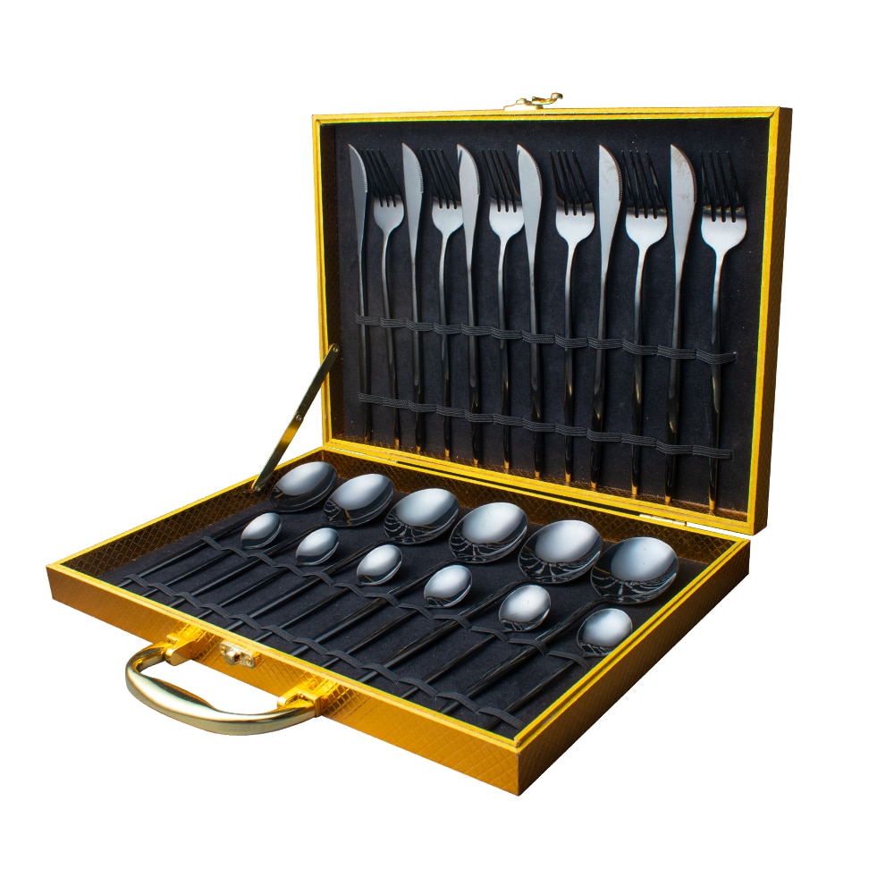 24pcs Gold Dinnerware Set Stainless Steel Tableware Knife Fork Spoon Luxury Cutlery Set Gift Box Flatware Utensils For Kitchen 24pcs Gold Dinnerware Set Stainless Steel Tableware Knife Fork Spoon Luxury Cutlery Set Gift Box Flatware Utensils For Kitchen