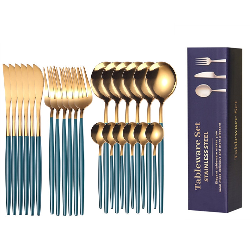 24pcs Gold Dinnerware Set Stainless Steel Tableware Knife Fork Spoon Luxury Cutlery Set Gift Box Flatware Utensils For Kitchen 24pcs Gold Dinnerware Set Stainless Steel Tableware Knife Fork Spoon Luxury Cutlery Set Gift Box Flatware Utensils For Kitchen