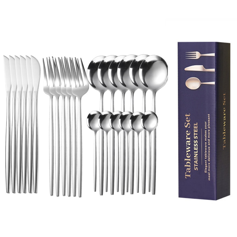 24pcs Gold Dinnerware Set Stainless Steel Tableware Knife Fork Spoon Luxury Cutlery Set Gift Box Flatware Utensils For Kitchen 24pcs Gold Dinnerware Set Stainless Steel Tableware Knife Fork Spoon Luxury Cutlery Set Gift Box Flatware Utensils For Kitchen