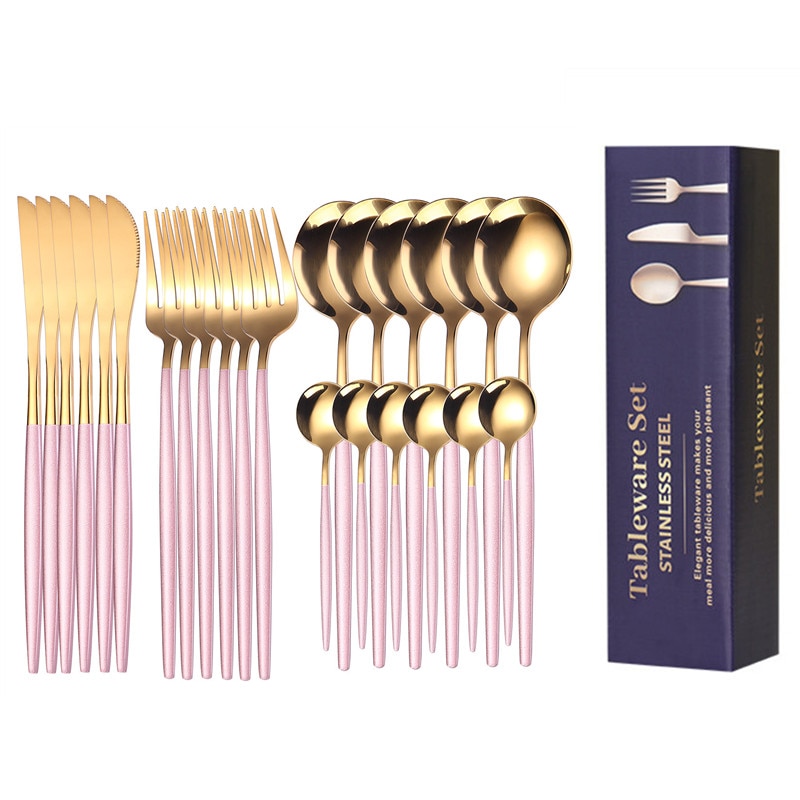 24pcs Gold Dinnerware Set Stainless Steel Tableware Knife Fork Spoon Luxury Cutlery Set Gift Box Flatware Utensils For Kitchen 24pcs Gold Dinnerware Set Stainless Steel Tableware Knife Fork Spoon Luxury Cutlery Set Gift Box Flatware Utensils For Kitchen