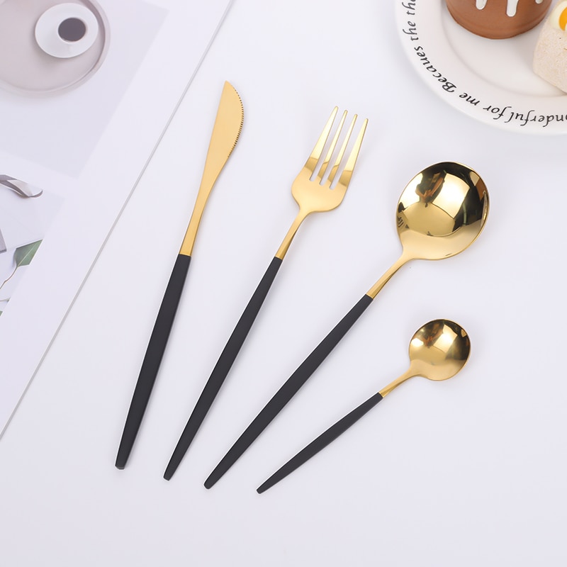 24pcs Gold Dinnerware Set Stainless Steel Tableware Knife Fork Spoon Luxury Cutlery Set Gift Box Flatware Utensils For Kitchen 24pcs Gold Dinnerware Set Stainless Steel Tableware Knife Fork Spoon Luxury Cutlery Set Gift Box Flatware Utensils For Kitchen