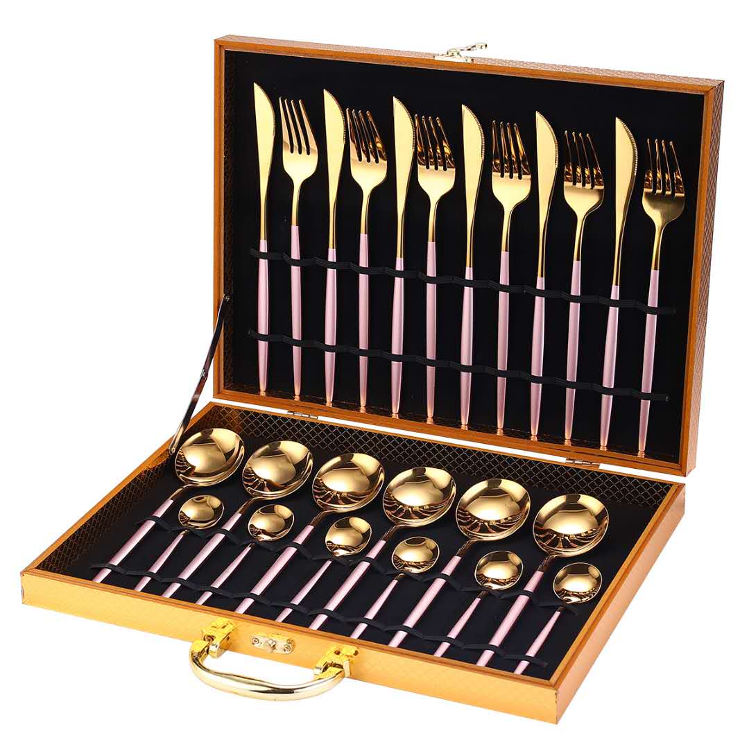24pcs Gold Dinnerware Set Stainless Steel Tableware Knife Fork Spoon Luxury Cutlery Set Gift Box Flatware Utensils For Kitchen 24pcs Gold Dinnerware Set Stainless Steel Tableware Knife Fork Spoon Luxury Cutlery Set Gift Box Flatware Utensils For Kitchen