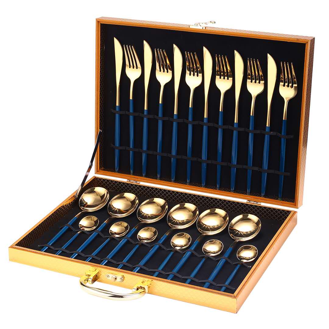 24pcs Gold Dinnerware Set Stainless Steel Tableware Knife Fork Spoon Luxury Cutlery Set Gift Box Flatware Utensils For Kitchen 24pcs Gold Dinnerware Set Stainless Steel Tableware Knife Fork Spoon Luxury Cutlery Set Gift Box Flatware Utensils For Kitchen