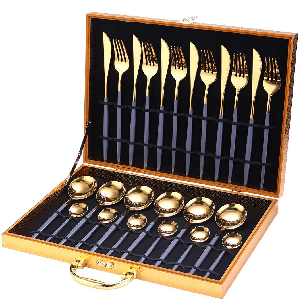 24pcs Gold Dinnerware Set Stainless Steel Tableware Knife Fork Spoon Luxury Cutlery Set Gift Box Flatware Utensils For Kitchen 24pcs Gold Dinnerware Set Stainless Steel Tableware Knife Fork Spoon Luxury Cutlery Set Gift Box Flatware Utensils For Kitchen