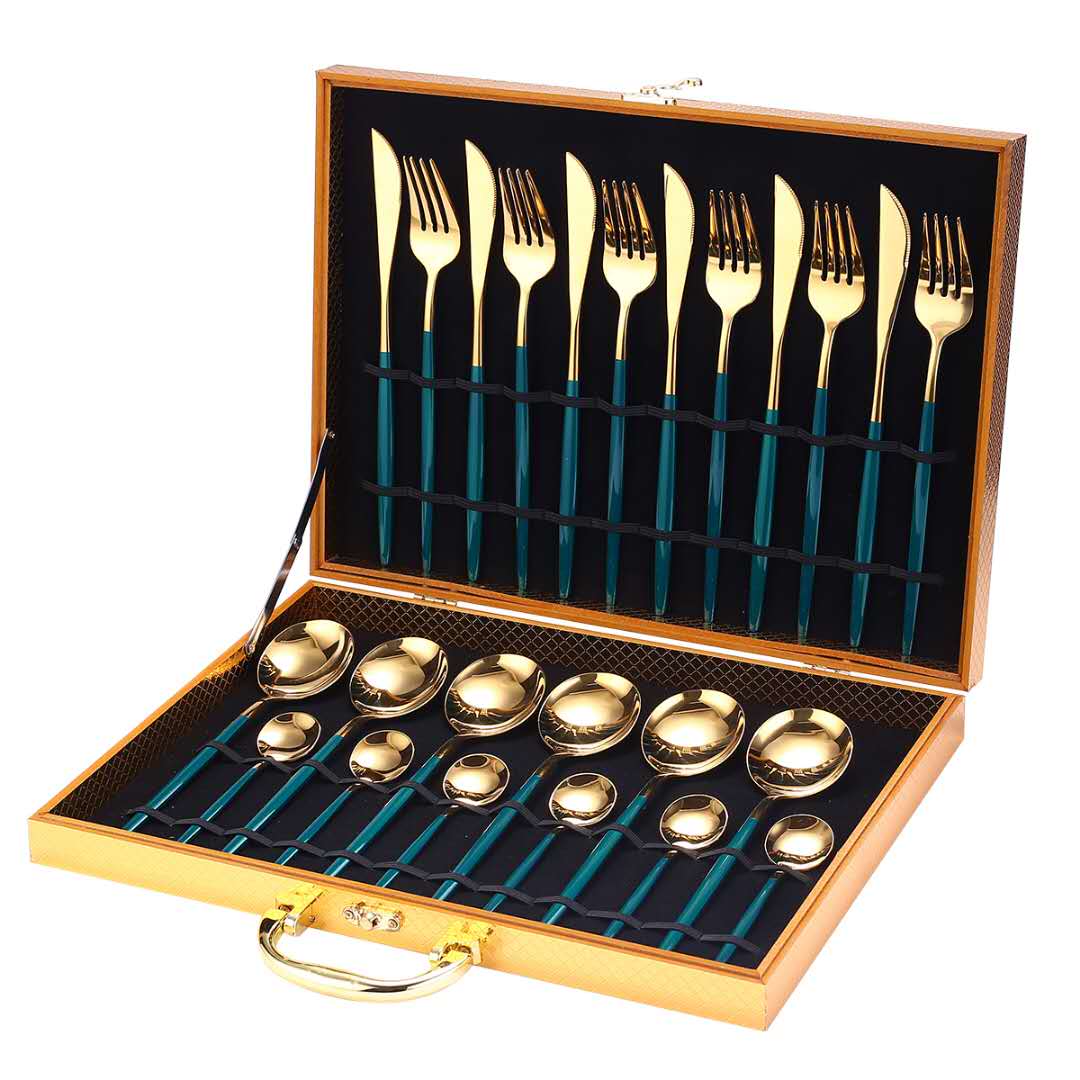 24pcs Gold Dinnerware Set Stainless Steel Tableware Knife Fork Spoon Luxury Cutlery Set Gift Box Flatware Utensils For Kitchen 24pcs Gold Dinnerware Set Stainless Steel Tableware Knife Fork Spoon Luxury Cutlery Set Gift Box Flatware Utensils For Kitchen